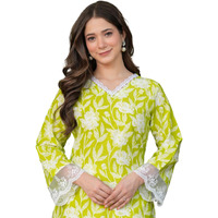 Rytras Women's Pure Cotton Printed Ethnic Wear Straight Kurta(Ryt631,Green,L)