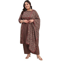 Tissu Women's Plus Size Pure Cotton Brown Floral Printed Kurta & Palazzo With Dupatta (740_Brown_7Xl)