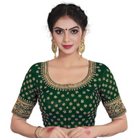 Xomantic Fashion Women's Satin Embroidered Half Sleeve Blouse (Xf-2107_Green_Free Size)