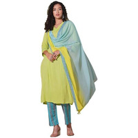 Anni Designer Women's Rayon Viscose Straight Solid Kurta With Pant & Dupatta (Zamkudi Lemon-Vks01_M_Green_Medium)