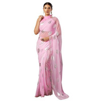 Satrani Women's Georgette Foil Printed Lace Work Saree With Unstitched Blouse Piece (4443S334N_Light Pink)