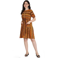 Dhruvi Trendz Women's Slub Rayon Regular Fit Casual Wear Kurtis (A-Line Orange_L)