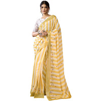Satrani Women's Linen Printed & Zari Border Ready To Wear Saree With Unstitched Blouse Piece (43Rs382_Yellow1)