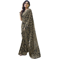 Shiv Textiles Women's Chiffon Lehariya Print Saree(503S106_Black & Light Brown)