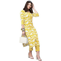 Anni Designer Women's Cotton Blend Printed Straight Kurta With Pant (Pustak Yellow-Nw_S_Begani_Small)