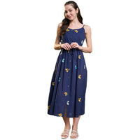 Stylum Women's Embroidered Cotton A-Line Dress (Drsbluedilli40_Blue, L)