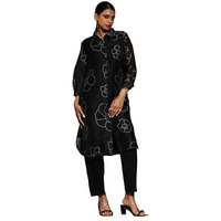 Varanga Women's Chanderi Paisley Regular Fashion Vest (Vkur2047_Black