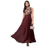 Miss Chase Women's Round Neck Sleeveless Maxi Dress (Mcaw24D96-14-603-07, Beige & Wine, 2Xl)