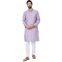 See Designs Men's Full Sleeve Mandarin Collar Lavender Sequins Embroidered Straight Kurta - Sdkt2909M
