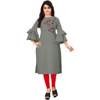 Om Sai Latest Creation Slub-Rayon 3/4 Sleeve Printed A-Line Kurti For Women (X-Large, Mahendi Green)