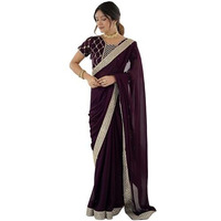 Satrani Women's Chiffon Sequin Embroidery & Lace Work Saree With Unstitched Blouse Piece (4489S3244N_Dark Wine)