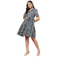 Stylum Women's Bagru Printed Cotton Flared Dress (Drsbluemax44_Blue, Xxl)