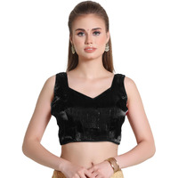 Pujia Mills Woman Black Designer Zimi Chu Slub Shining Material With Sequnace Work Blouse