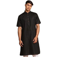 Vastramay Men's Black Cotton Linen Kurta-Vasmk140Bl_42