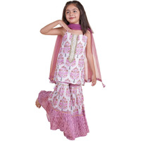 Tagas Rayon Sleeveless Top And Sarara Printed Set With Dupatta | Traditional Ethnic Wear For Girls Dress ((Ke)-1200-Purple-11_Purple