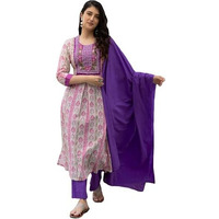 Anni Designer Women's Rayon Viscose Printed Straight Kurta With Pant & Dupatta (Hradha Pink_Xl_Pink_X-Large)