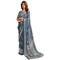 Satrani Women's Satin Georgette Printed Saree With Unstitched Blouse Piece (3870S122N_Steel Grey)