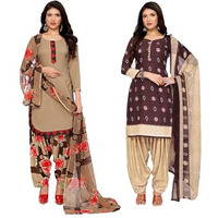Yashika Women's Crepe Dress Material Set For Women | Unstitched Printed Fabric For Kurta Bottom & Dupatta (Ys-Admiring Chiku-Chilpa Maroon)