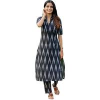 Anni Designer Women's Rayon Viscose Straight Ikkat Printed Kurta With Pant (Demeter Black_S_Black_Small)