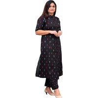 Gosriki Women's Rayon Viscose A-Line Printed Kurta With Pant (Vibha Black-Vks01-Gs_L_Black_Large)