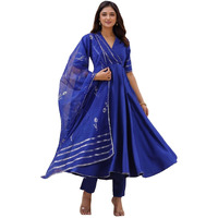 Gosriki Women's Rayon Viscose Anarkali Solid Kurta With Pant & Dupatta (Nirmooha Royal Blue-Vks05-Gs_S_Blue_Small)
