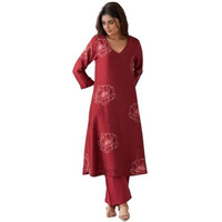 Gosriki Women's Rayon Viscose Printed Straight Kurta With Pant (Twisha Red-Gs_L_Red_Large)