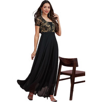 Miss Chase Women's Square Neck Raglan Short Sleeve Georgette Maxi Dress (Mcaw24D97-86-62-07, Black, 2Xl)