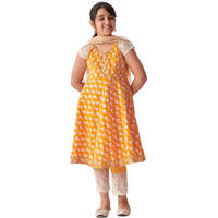 Pspeaches Girl's Cotton Regular Kurta Set (Ks-Orangeflower-12-13Y_Orange