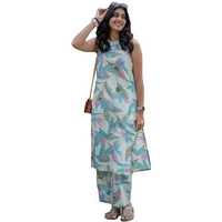 Anni Designer Women's Rayon Viscose Printed Straight Kurta With Palazzo (Aaydan White_Xxl_White_Xx-Large)