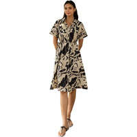 Fiorra Women's Black Abstract Print Cotton Midi Dress Dr0019