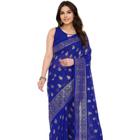 Satrani Women's Georgette Foil Printed Saree With Unstitched Blouse Piece (4635S794N_Blue)
