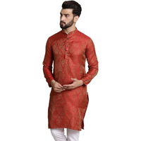 Sojanya (Since 1958 Men's Silk Blend Red Color Self Design Only Long Kurta
