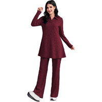 Tadkee Women's Solid Color Two-Piece Set | Long Sleeve Top & Wide Leg Pants Co-Ord Set | Casual Wear Co Ord Set (Fn-Full-Sleeve-Cord-125-Maroon-M)