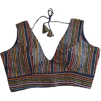Vihu Fashion Women's Eimo Silk Solid Sleeveless Regular Blouse (Vf B Rimzim Navy Blue 32