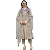 Womanista Women's Lavender Color Pure Cotton Parsi Embroidered Flared Kurta Set(Kurtaset_1364_L)
