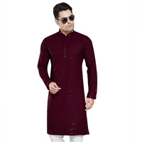 Divisive Men's Sequince Embroidered Cotton Blend Only Kurta (Dkrt4_Xl_Burgundy)