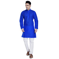 Divisive Men's Plain Cotton Blend Linen Slim Fit Kurta Pyjama Set (Dkrt67_Xl_Royal Blue)