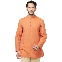 Fabindia Men Cotton Striped Slim Fit Short Kurta Orange_S