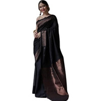 Flosive Black & Gold Zari Woven Kanjivaram Saree With Blouse.