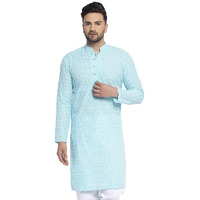 Jompers Men's Embroidered Pure Cotton Kurta. (Sky,M)