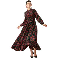 Kzully Women's Crepe A-Line Maxi Dress (8001-Red-Small-Flower-Xl_Red