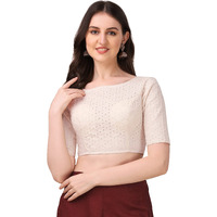 Oomph! Traditional Cotton Fabric Blouse For Women | Round Neck., Elbow Length Sleeves | Wedding & Festival Wear | Comfortable & Trendy Ethnic Wear | Readymade Blouse For Saree & Lehenga