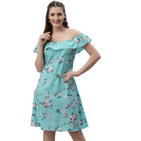 Oomph! Women's Western & Fusion Wear Mini/Short A-Line Light Green Dress In Crepe Fabric With Off Shoulder And Off Shoulder Sleeve - Md499L