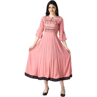 Om Sai Latest Creation Women's Slubrayon Regular Kurti (Oslc-K2470_Pink_S)