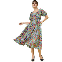 Oomph! Flared Dress For Women Stylish | Long One Piece For Women | Puff Sleeve Long Dress | Floral Print Maxi One Piece | Western & Fusion Wear