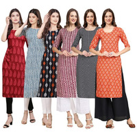 Pinkmint Women's Crepe Digital Print Straight Kurta [Pack Of 6](Qv-337-331-330-347-349-354-Xl)