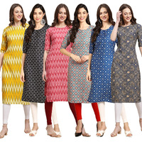 Pinkmint Women's Crepe Digital Print Straight Kurta Pack Of 6 [Cr-329-362-328-372-353-341-S]