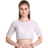 Pujia Mills Women's Trendy Hakoba Chikankari Work Half Sleeve White Saree Blouse (Hakoba 13 Bright White_38)