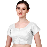 Pujia Mills Women's Silk Solid Short Sleeve Blouse (Kajal 3 Blouse_White_38)