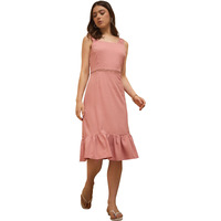 Rare Women's Polyester A-Line Mid-Calf Length Casual Dress (Ep7099A_Peach_Xl)